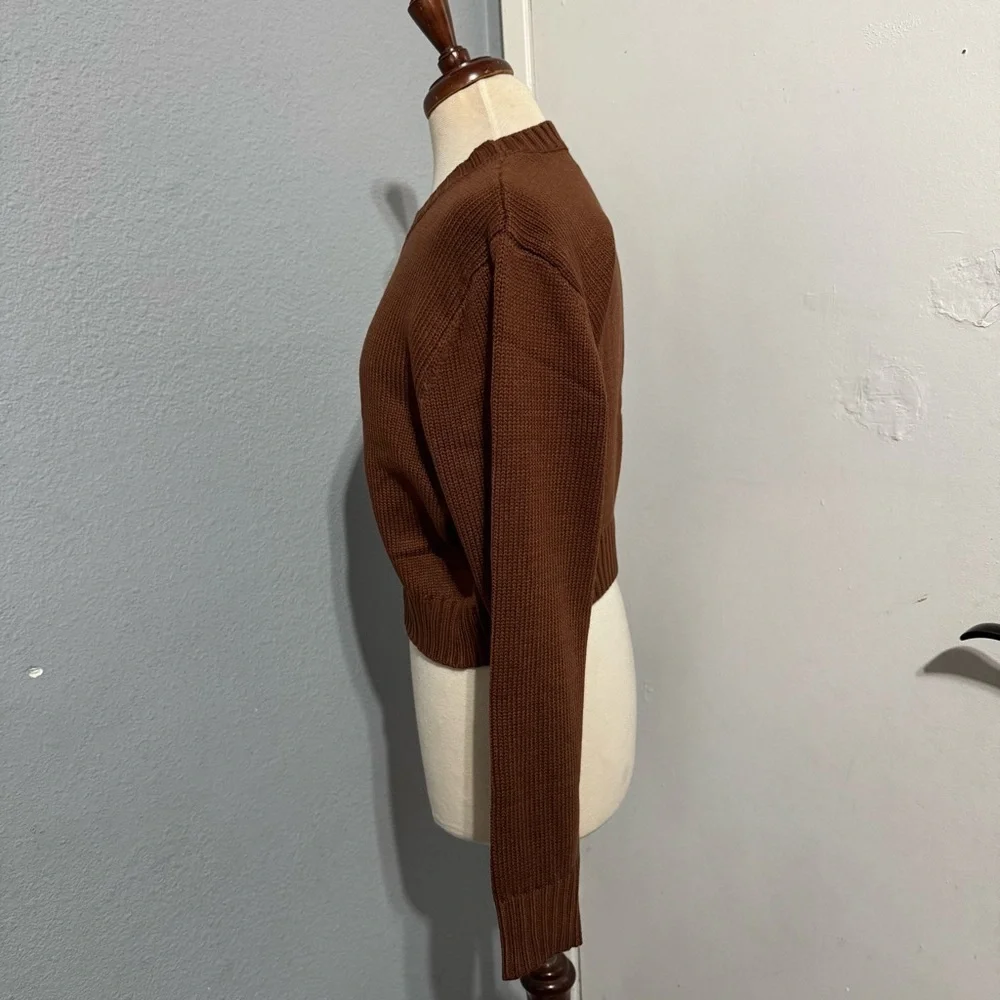 Double Zero Women Brown Long Sleeves Cozy Cropped Relaxed Sweater Size Medium‎